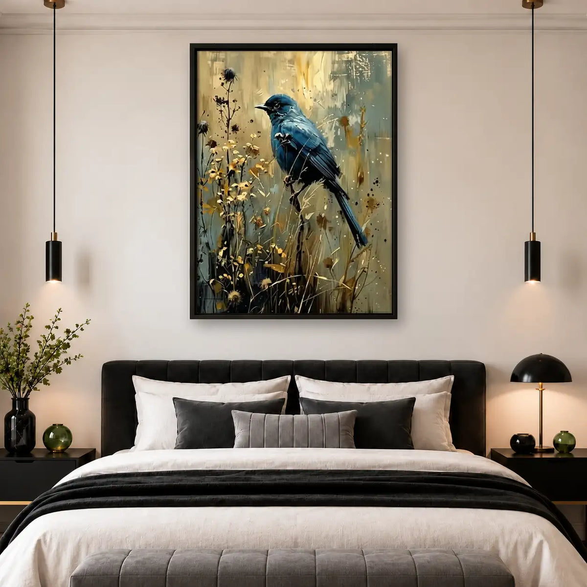 Blue Bird in Golden Meadow Wall Art 4