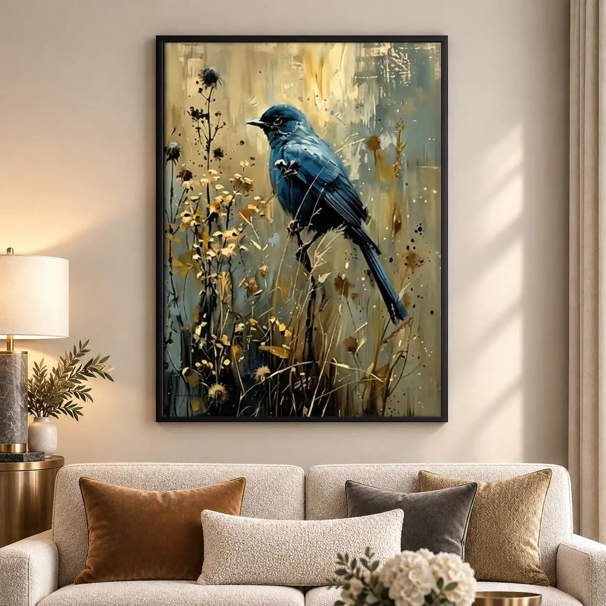 Blue Bird in Golden Meadow Wall Art 5