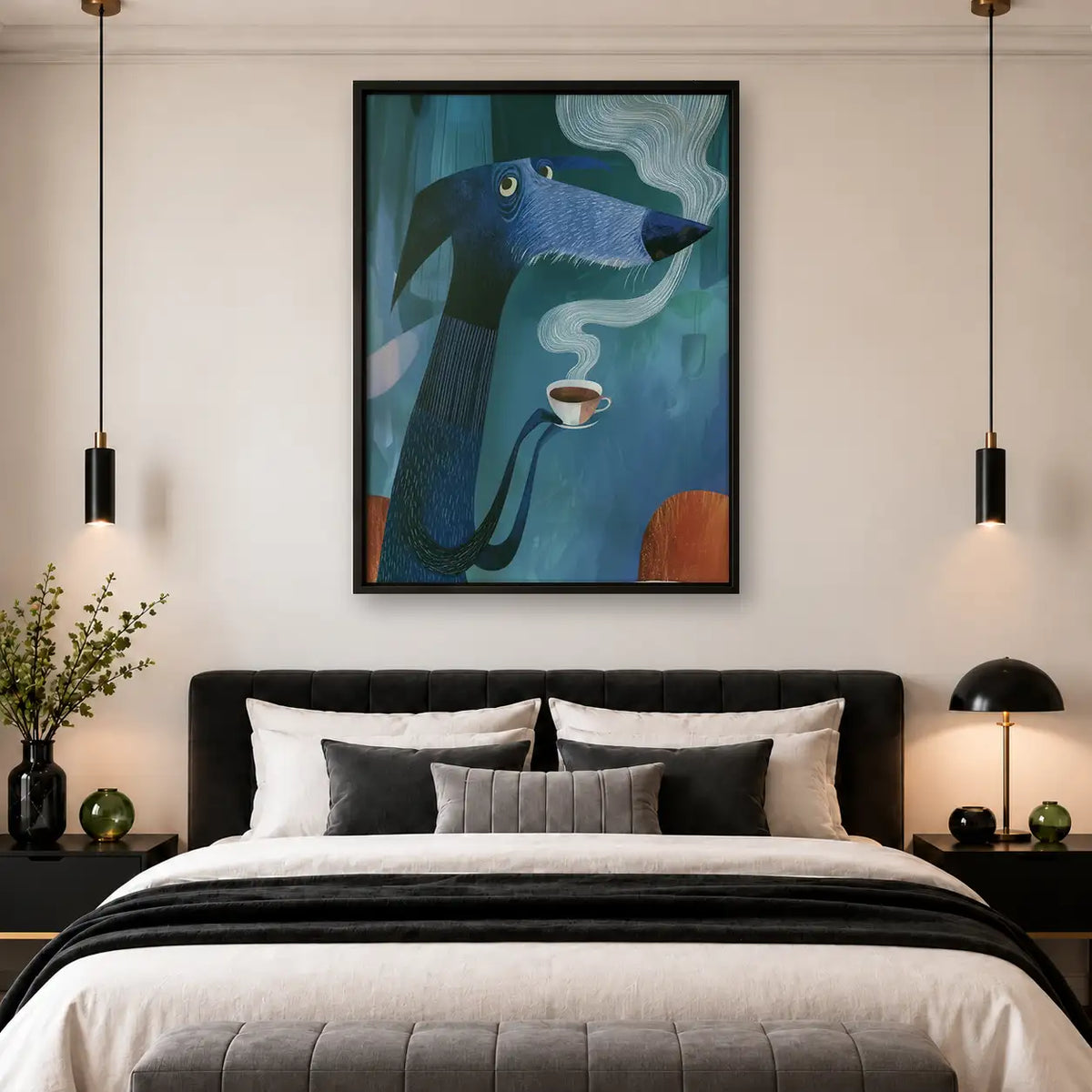 Blue Cat Drinking Coffee Portrait Wall Art 4