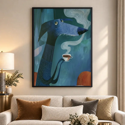 Blue Cat Drinking Coffee Portrait Wall Art 5