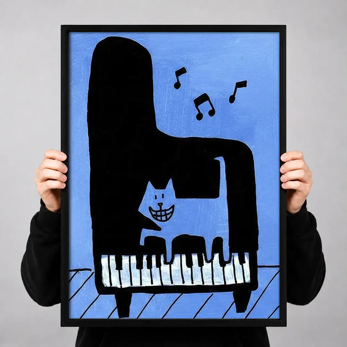 Blue Cat Playing Black Piano Wall Art 3