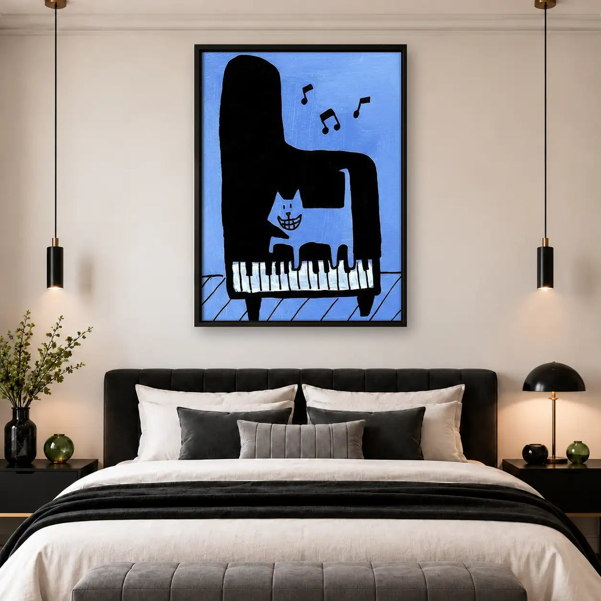 Blue Cat Playing Black Piano Wall Art 4