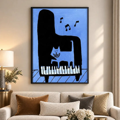 Blue Cat Playing Black Piano Wall Art 5