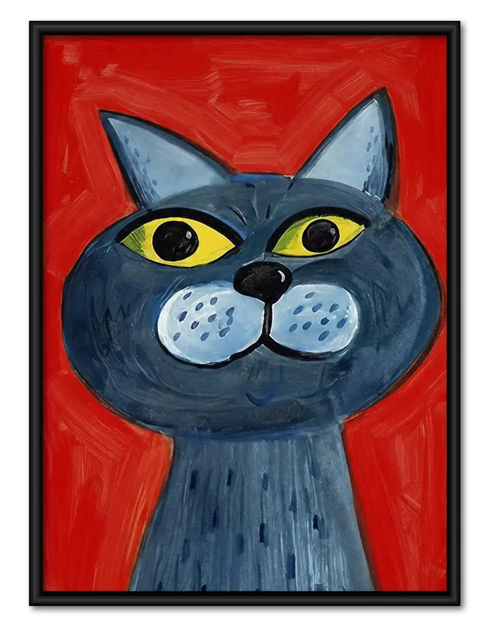 Blue Cat Portrait on Red Wall Art 1