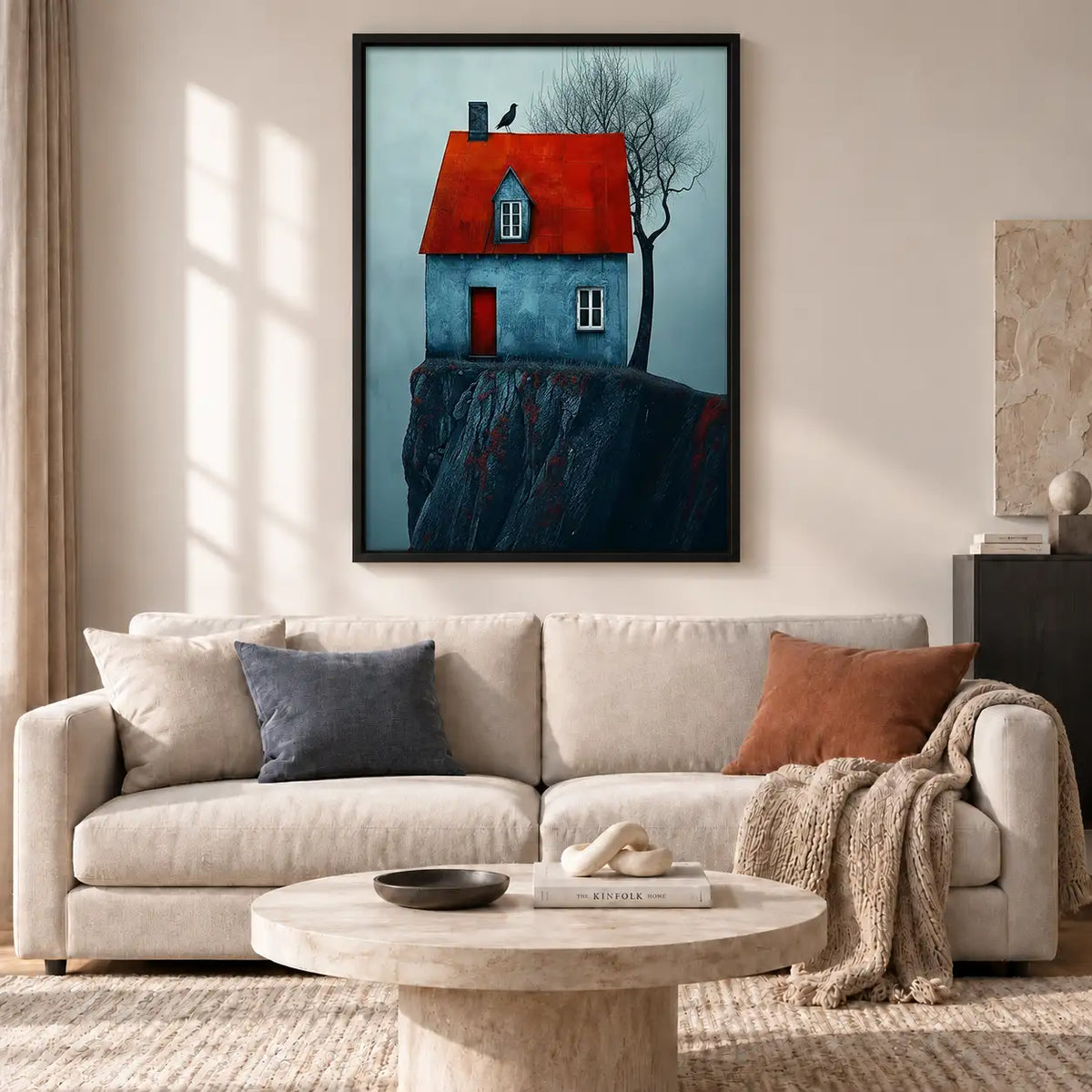 Blue Cliff House with Red Roof Wall Art 2