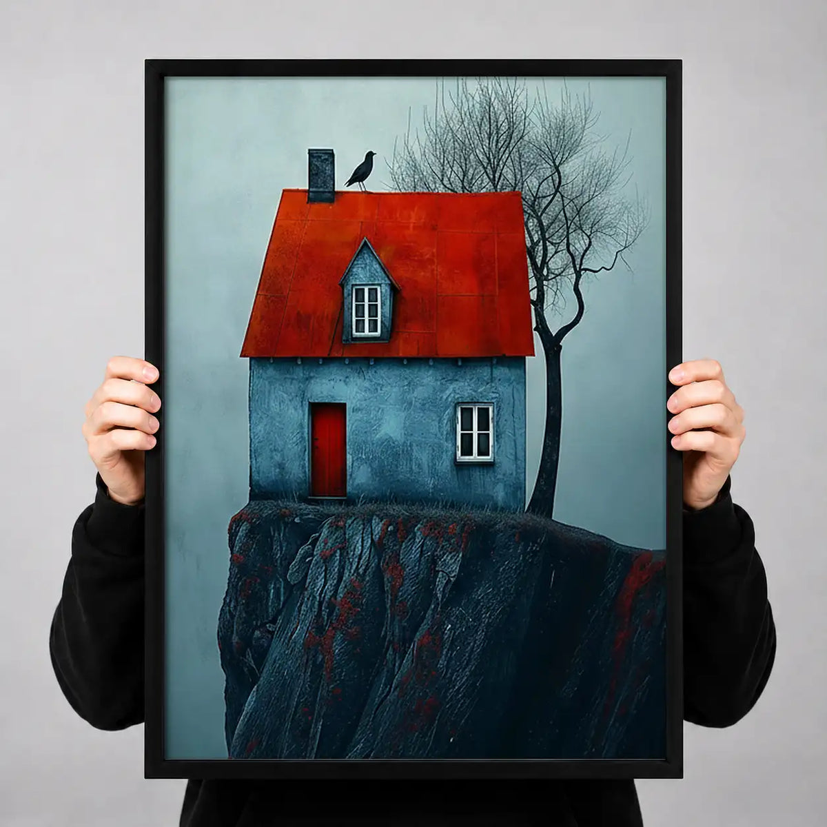Blue Cliff House with Red Roof Wall Art 3