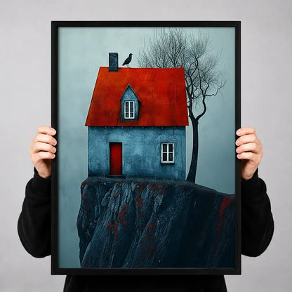 Blue Cliff House with Red Roof Wall Art 3