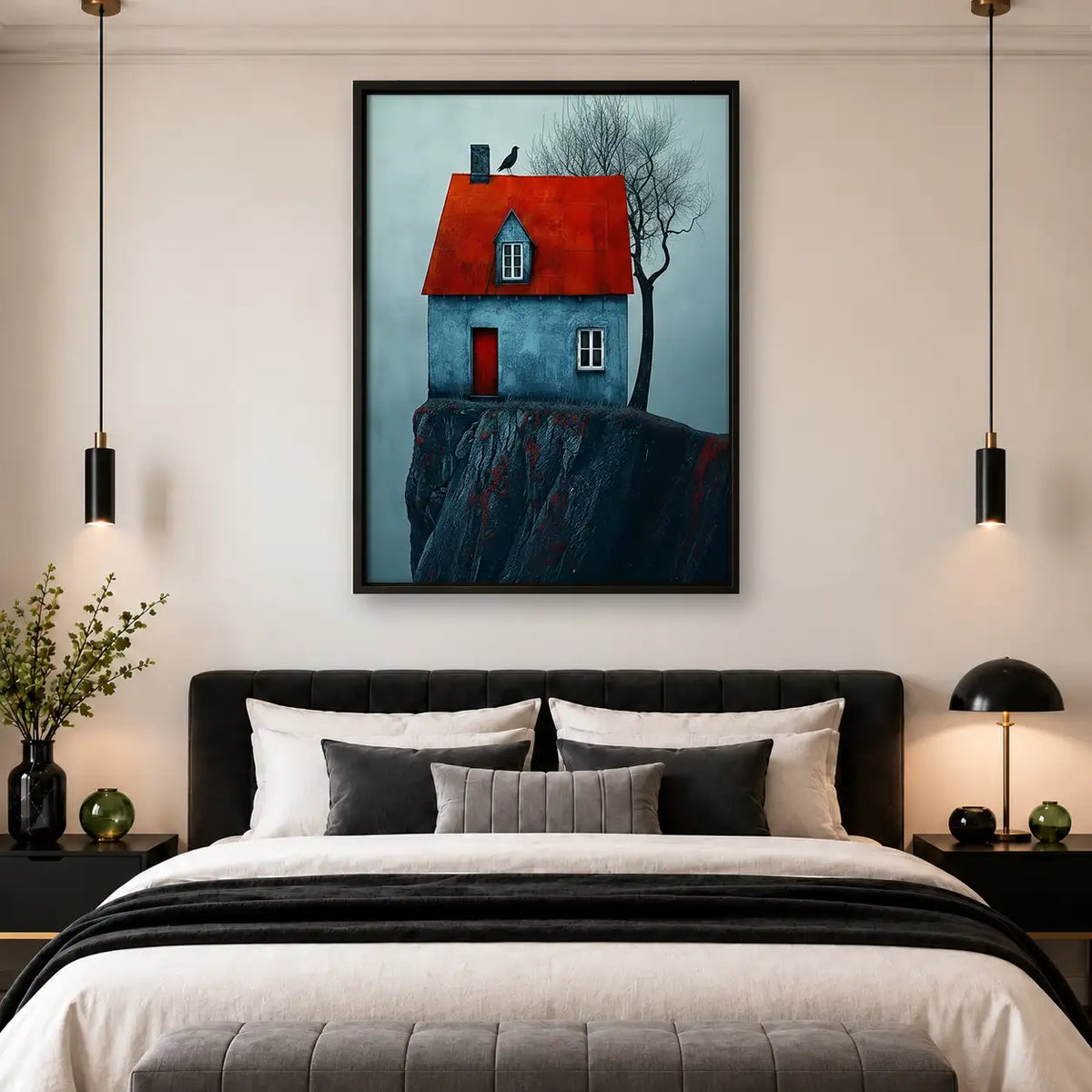 Blue Cliff House with Red Roof Wall Art 4