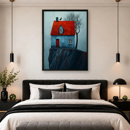 Blue Cliff House with Red Roof Wall Art 4