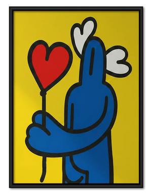 Blue Figure Holding Heart Wall Art