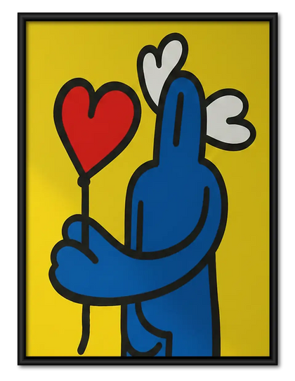Blue Figure Holding Heart Wall Art