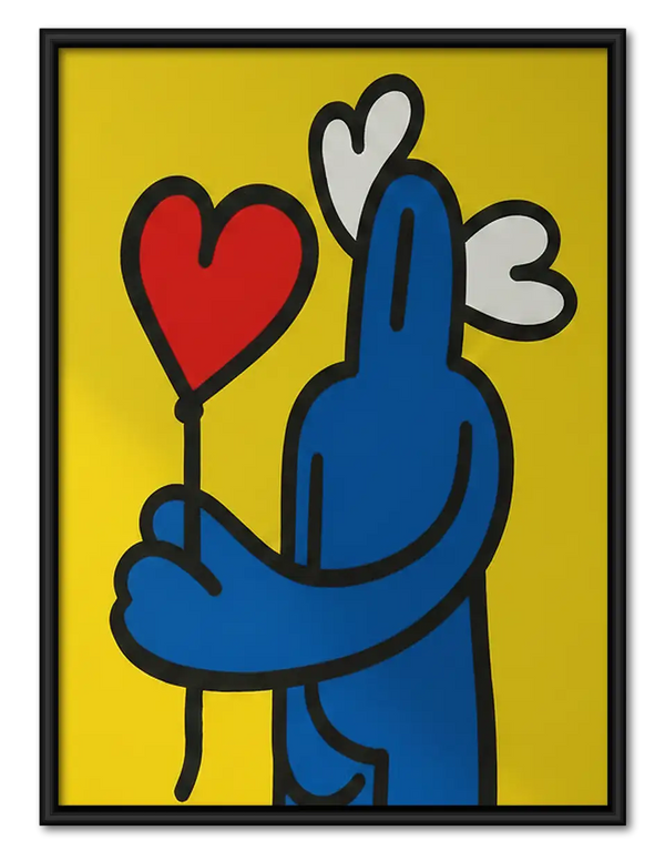 Blue Figure Holding Heart Wall Art