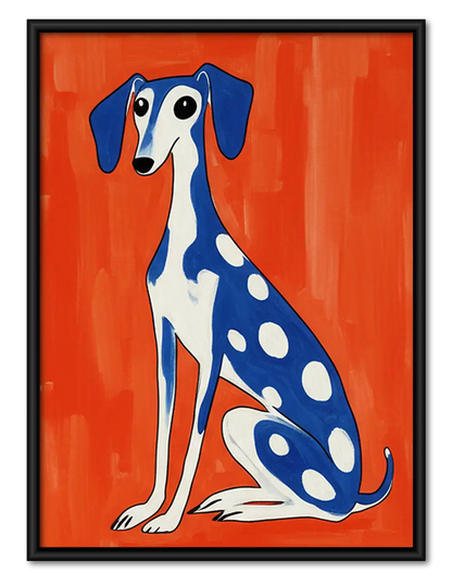 Blue Spotted Dog on Orange Wall Art 1
