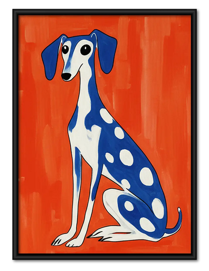 Blue Spotted Dog on Orange Wall Art