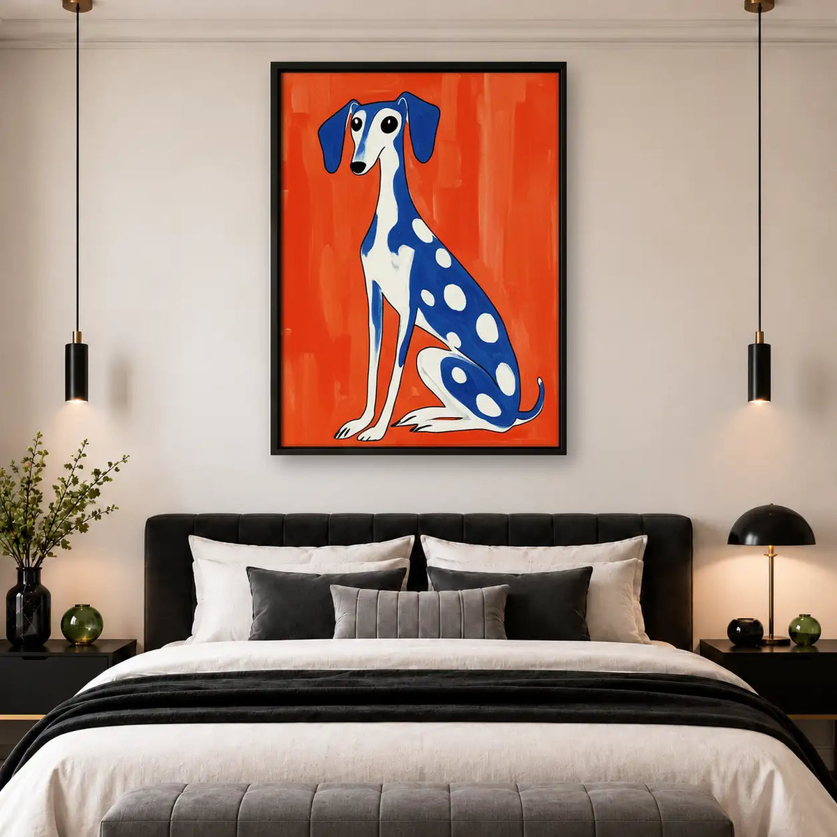 Blue Spotted Dog on Orange Wall Art 4