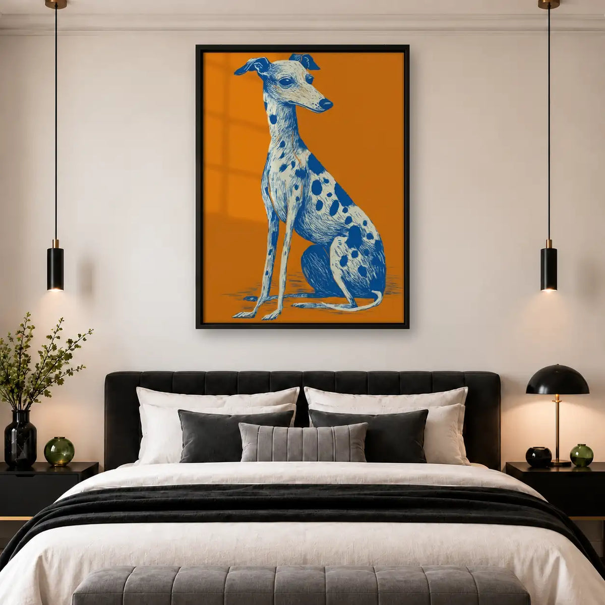 Blue Spotted Greyhound Portrait Wall Art 4