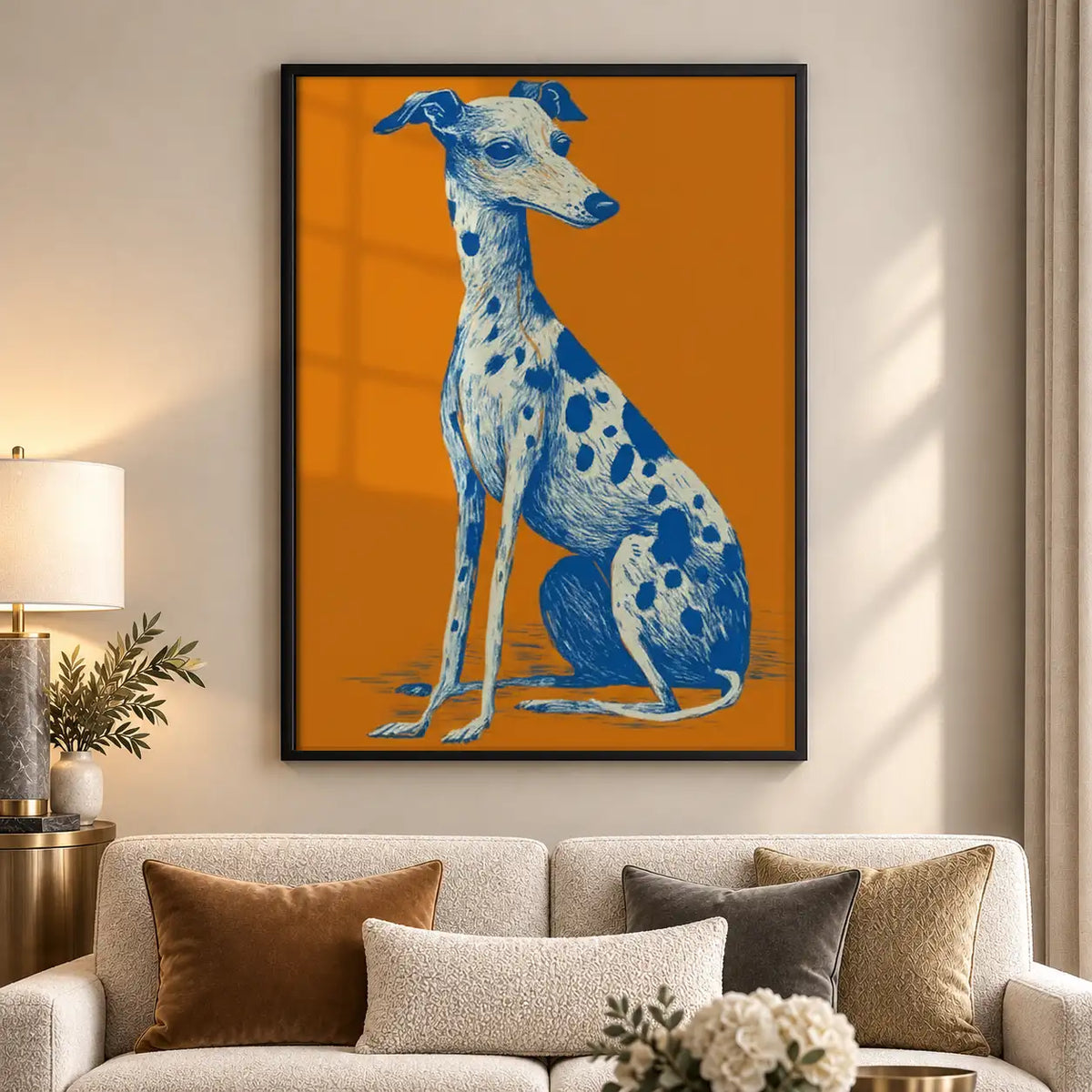 Blue Spotted Greyhound Portrait Wall Art 5
