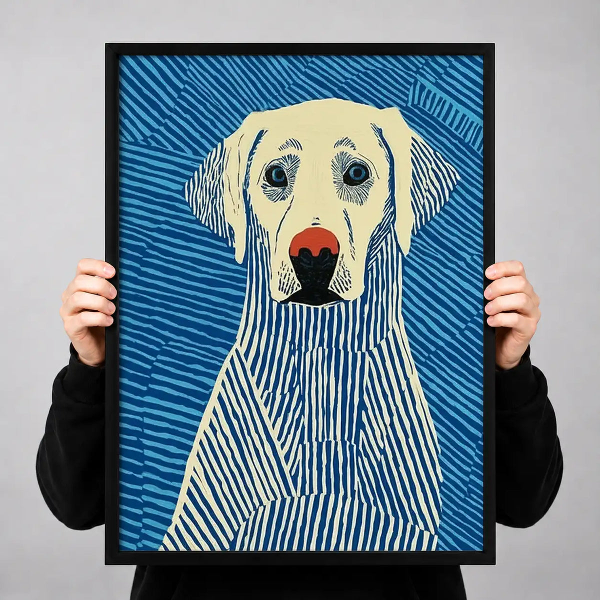 Blue Striped Labrador Portrait Wall Art 3