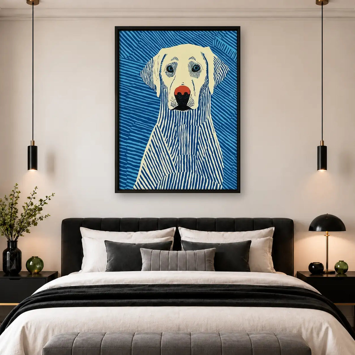 Blue Striped Labrador Portrait Wall Art 4