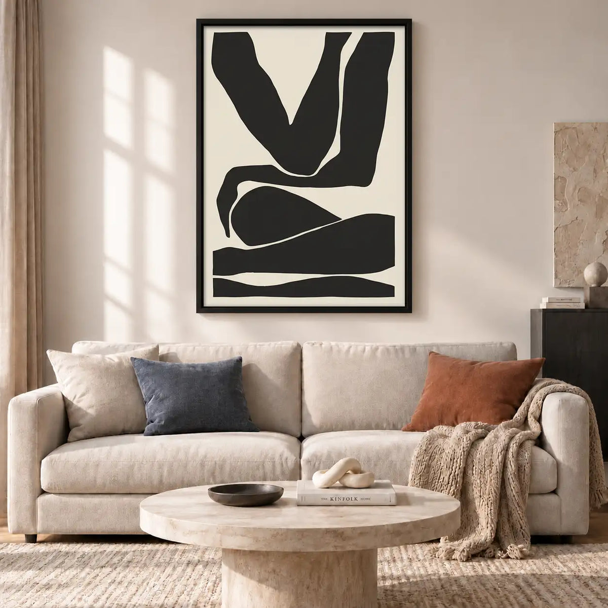 Bold Black and White Organic Shapes Wall Art 2