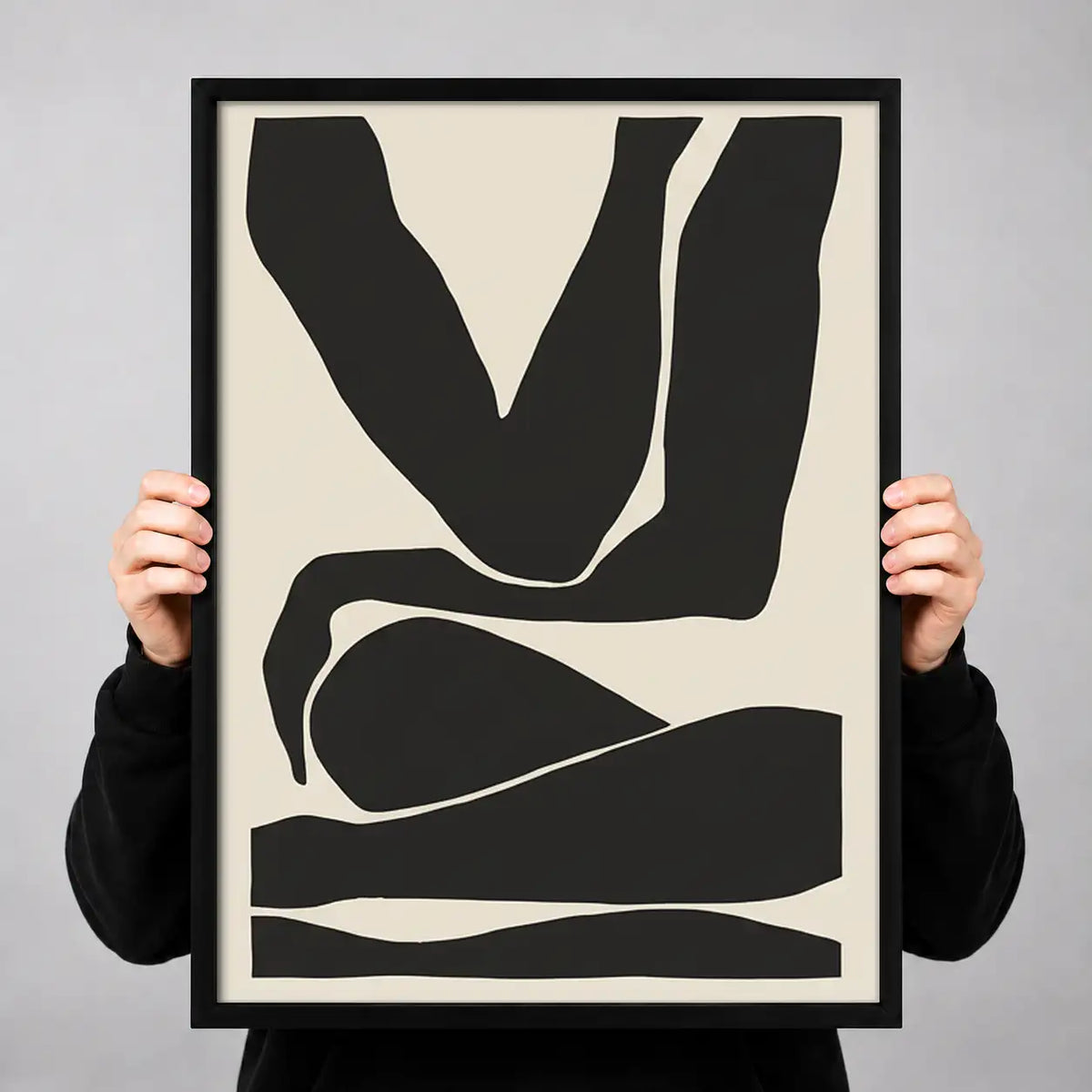 Bold Black and White Organic Shapes Wall Art 3