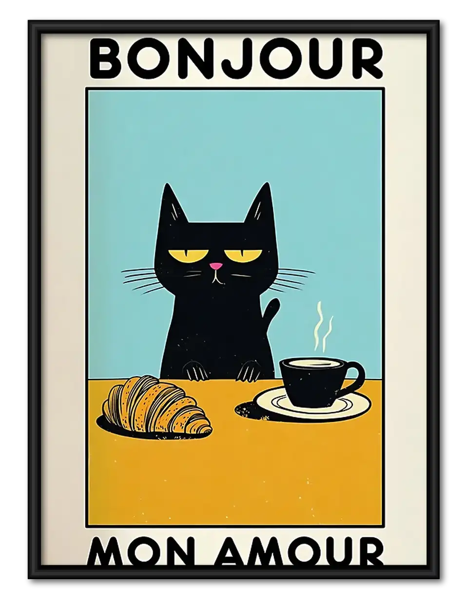 Bonjour Black Cat Cafe Wall Art 1
