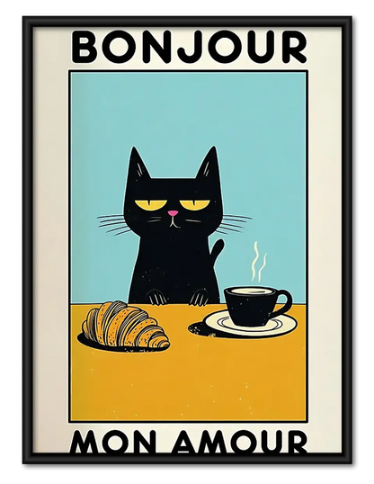 Bonjour Black Cat Cafe Wall Art 1