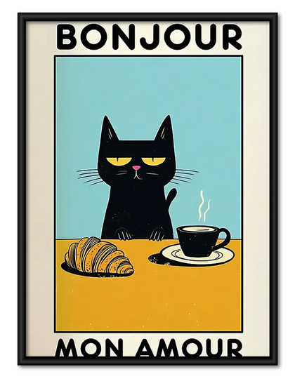 Bonjour Black Cat Cafe Wall Art