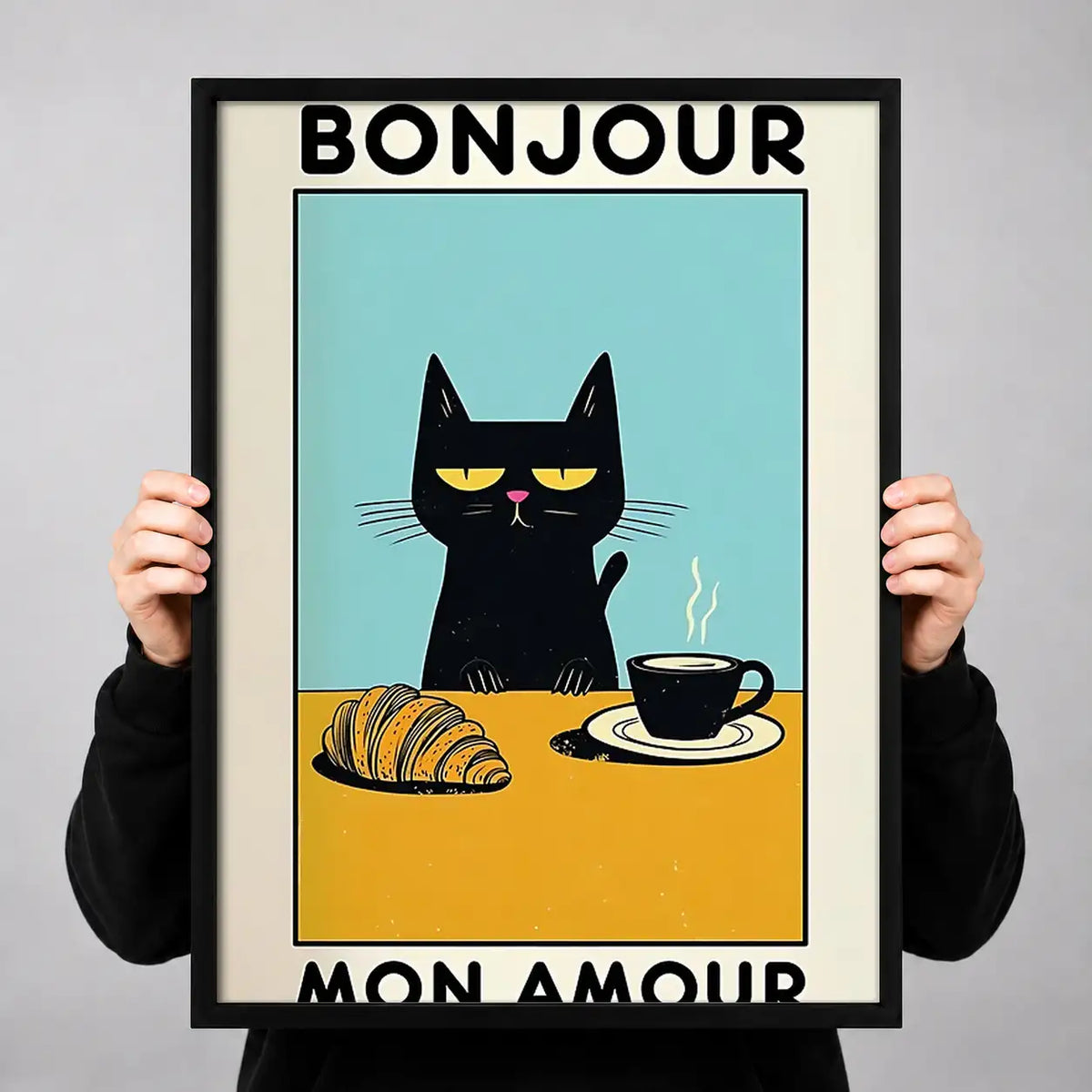 Bonjour Black Cat Cafe Wall Art 3