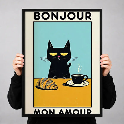 Bonjour Black Cat Cafe Wall Art 3