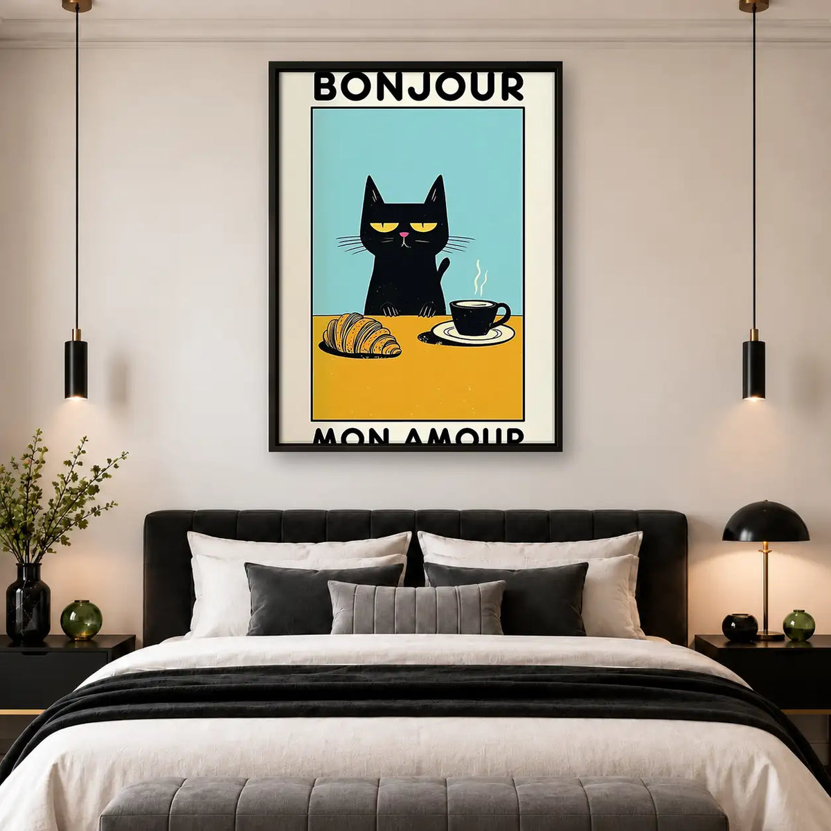 Bonjour Black Cat Cafe Wall Art 4