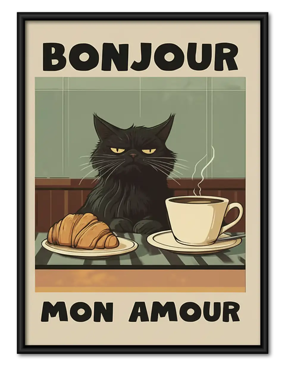 Bonjour Mon Amour Black Cat Cafe Wall Art 1