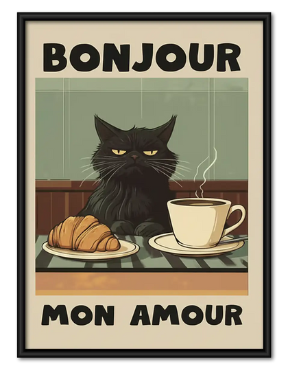 Bonjour Mon Amour Black Cat Cafe Wall Art