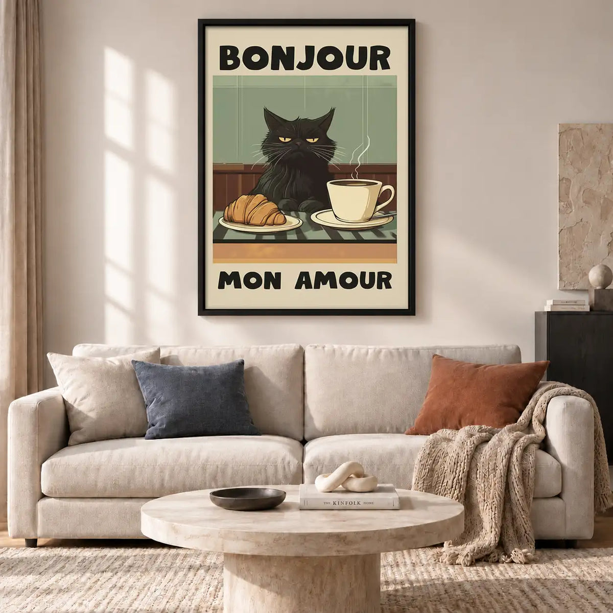 Bonjour Mon Amour Black Cat Cafe Wall Art 2