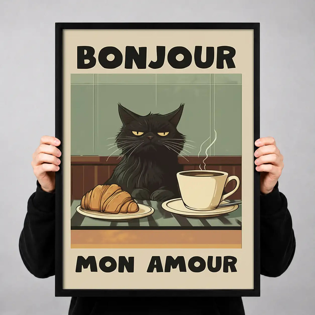 Bonjour Mon Amour Black Cat Cafe Wall Art 3