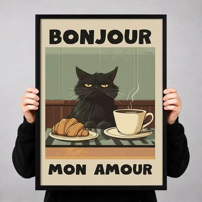 Bonjour Mon Amour Black Cat Cafe Wall Art 3