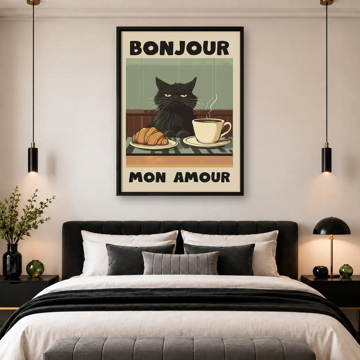 Bonjour Mon Amour Black Cat Cafe Wall Art 4