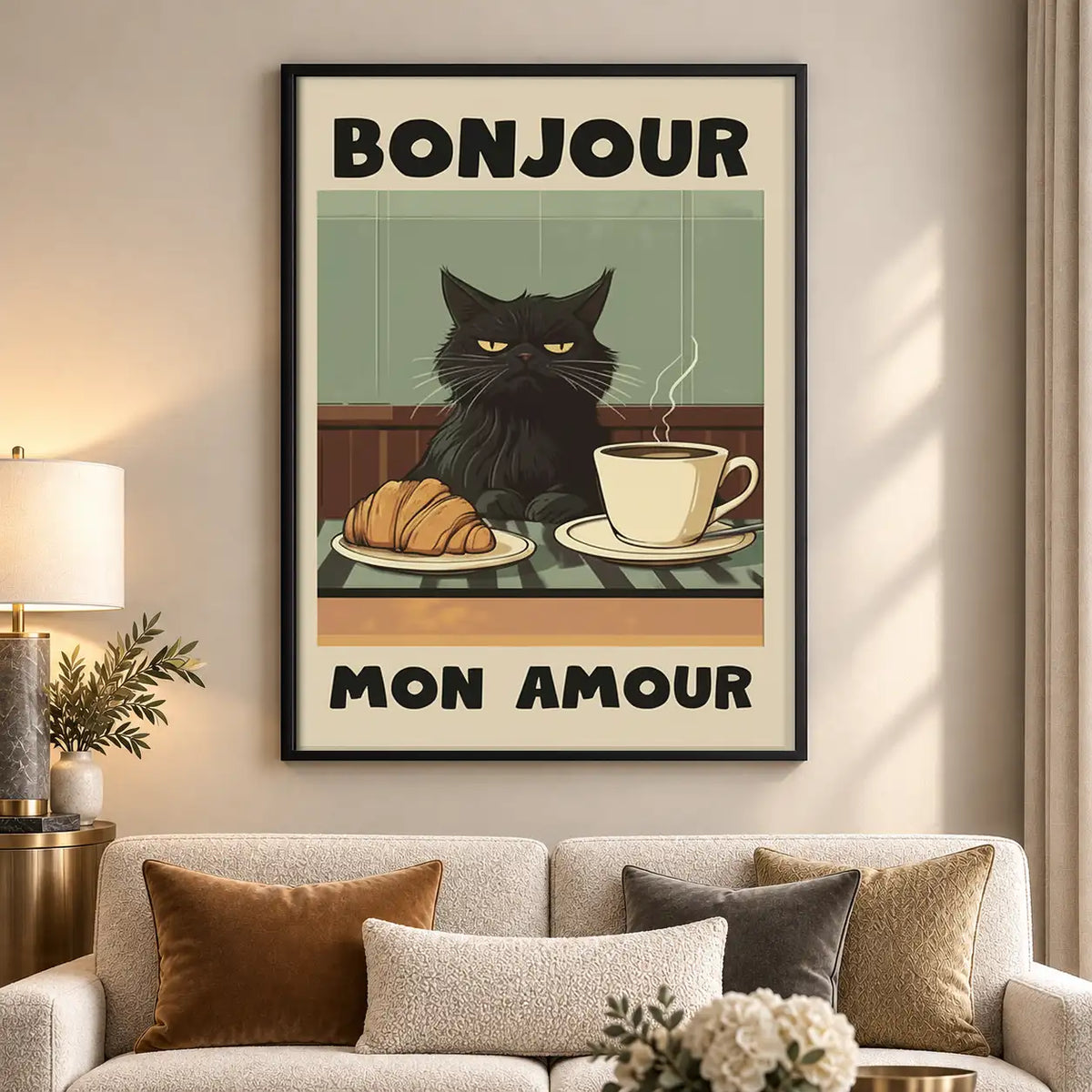 Bonjour Mon Amour Black Cat Cafe Wall Art 5