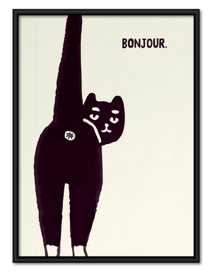 Bonjour Stretching Black Cat Wall Art