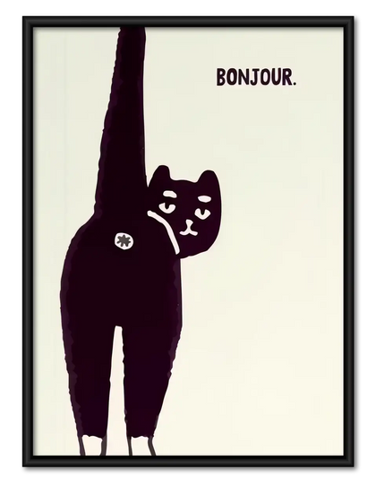 Bonjour Stretching Black Cat Wall Art