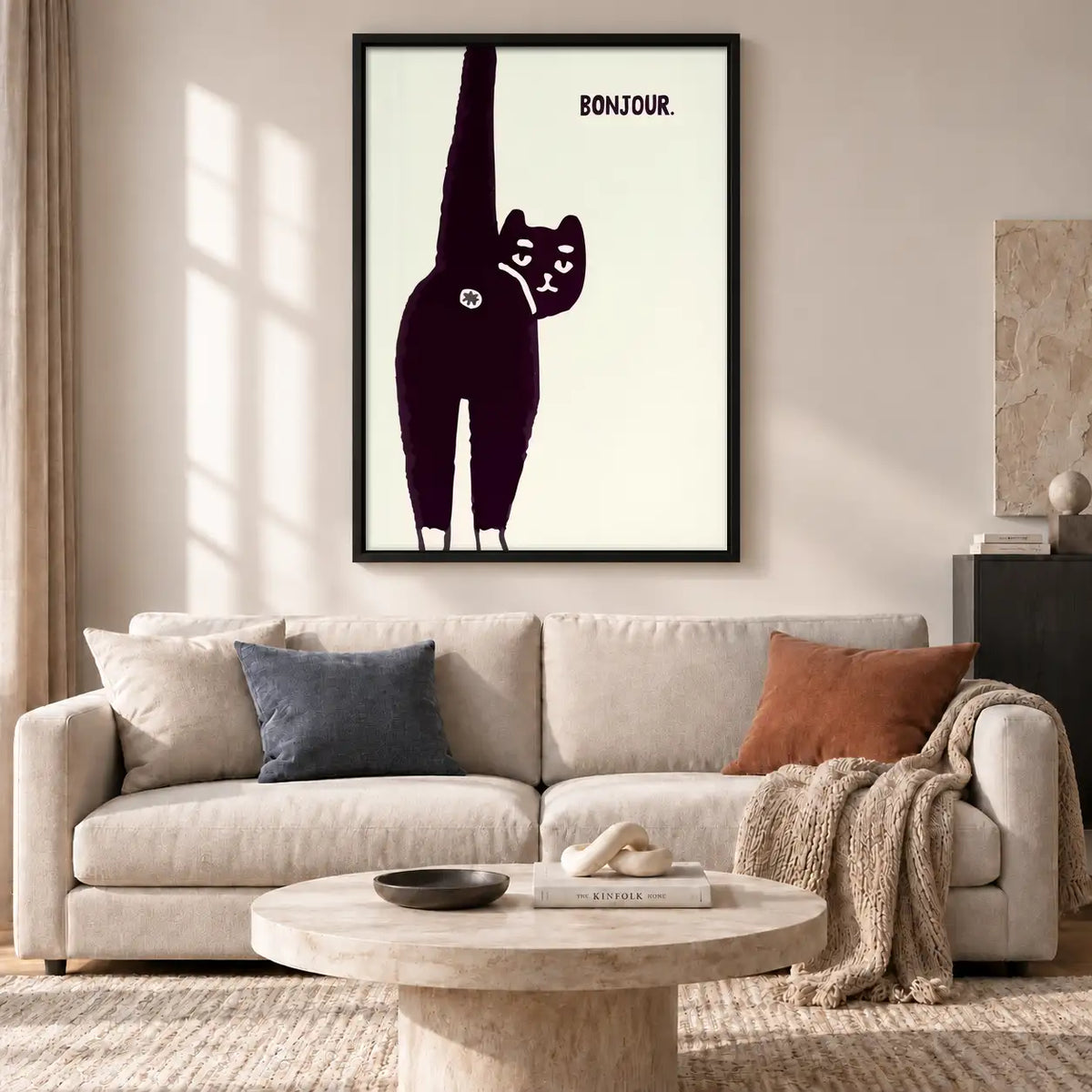 Bonjour Stretching Black Cat Wall Art 2