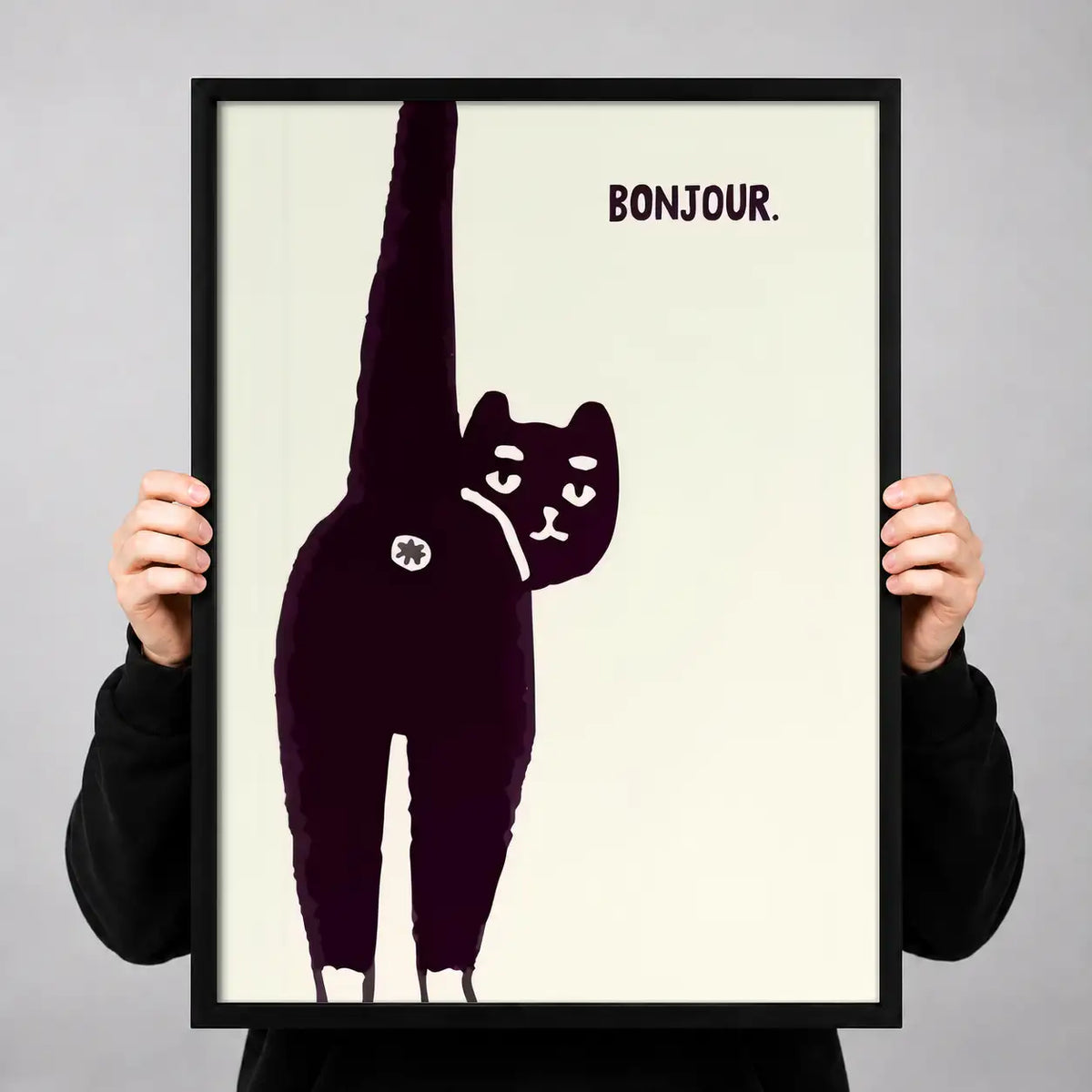 Bonjour Stretching Black Cat Wall Art 3