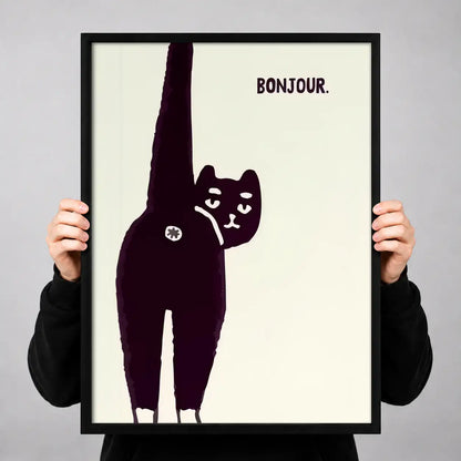 Bonjour Stretching Black Cat Wall Art 3