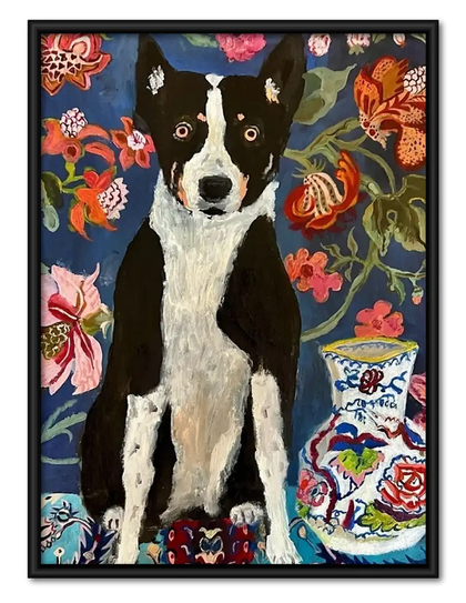 Border Collie Floral Portrait Wall Art