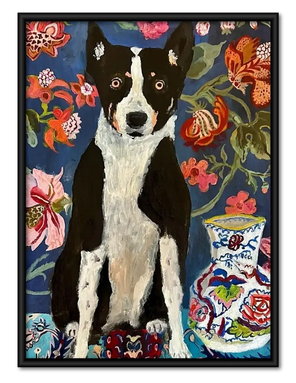 Border Collie Floral Portrait Wall Art