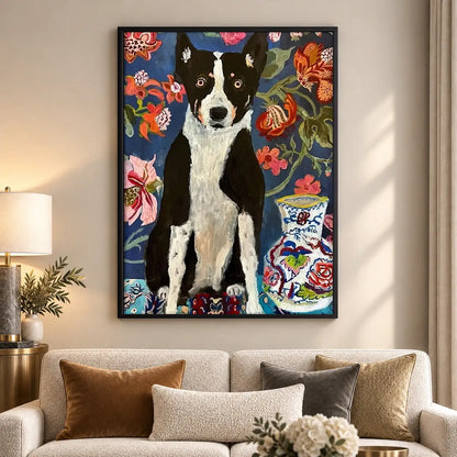 Border Collie Floral Portrait Wall Art 5