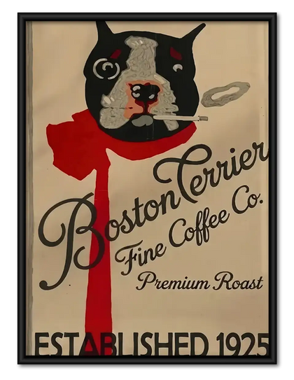 Boston Terrier Coffee Poster Wall Art