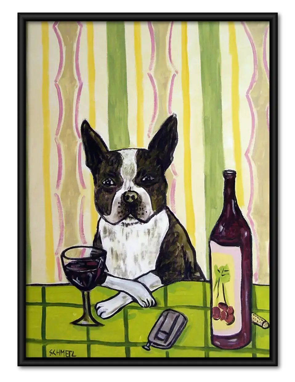 Boston Terrier with Wine Wall Art 1