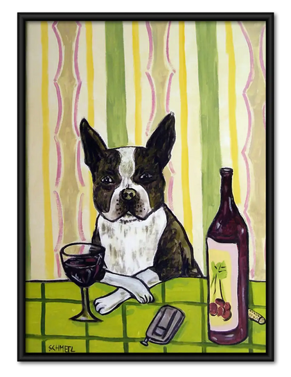 Boston Terrier with Wine Wall Art