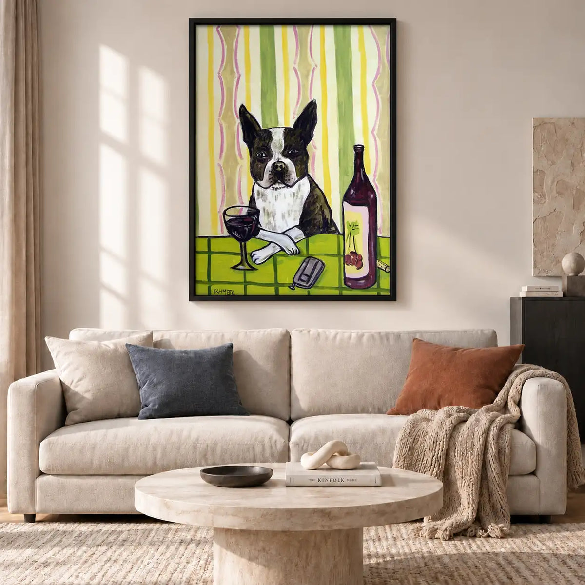 Boston Terrier with Wine Wall Art 2